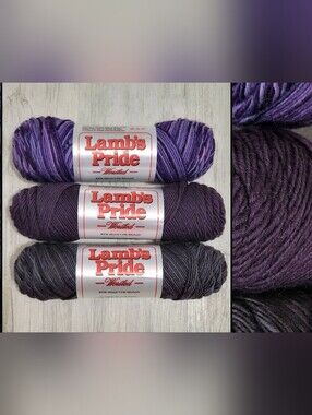 3 Skein Lot Lamb's Pride Worsted Yarn Wool Mohair Blend - Purple Plum Jewel Gray